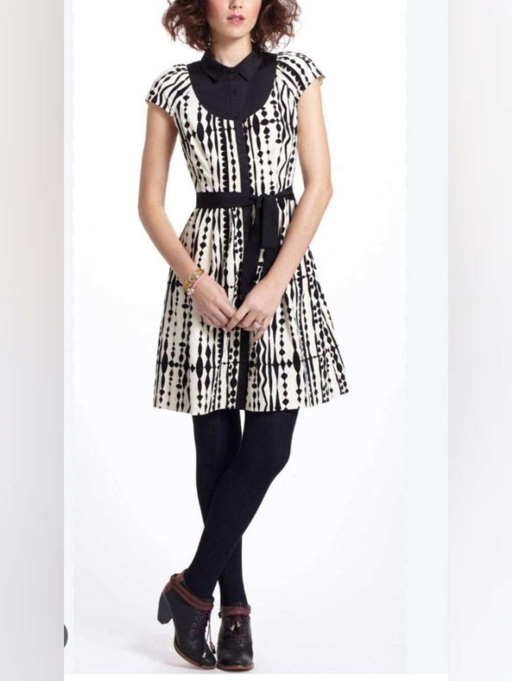 Anthropologie Black and White Printed Fit-and-Flare Dress
